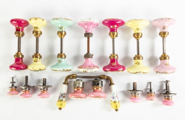 19th Century Hand Painted Porcelain Door Knobs & Pulls