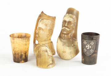 Carved Horn Military Figures and Cups