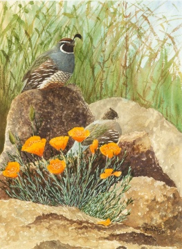 Gerald Pettit (American, 1925-2012) "Quail and Peppins"