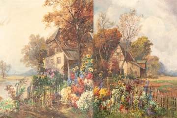 Karl Vikas (Austrian, 1875-1934) Pair of Garden Scene Paintings