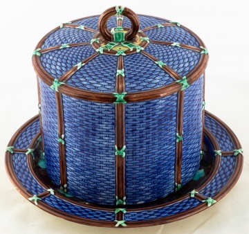 Wedgewood Majolica Cobalt Blue Basket Cheese Keeper