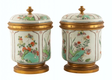 Pair of French Chinoiserie Porcelain Covered Pots
