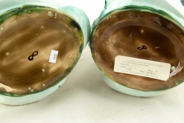 Pair of English, Majolica Cobalt Swan Ewers