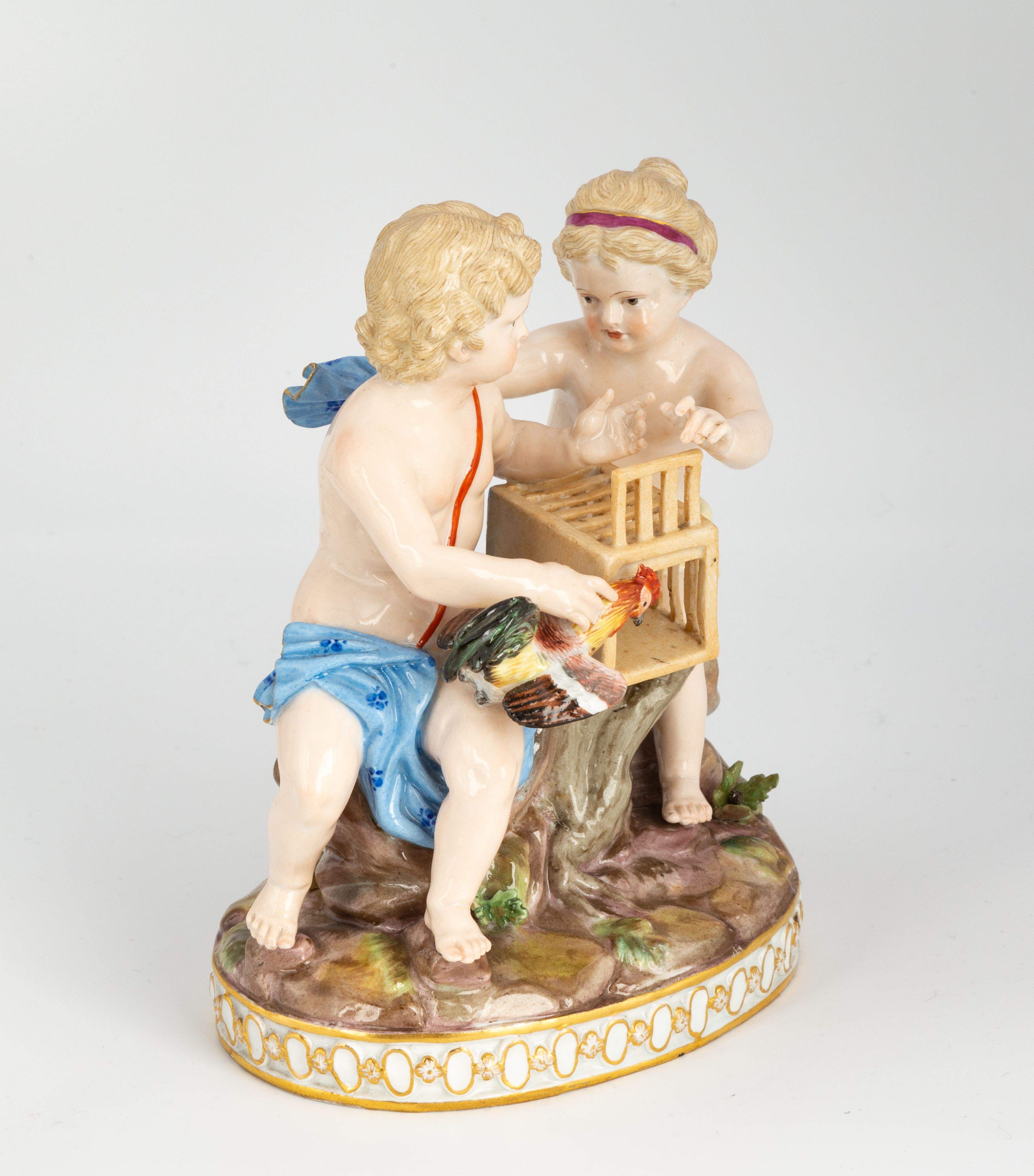 Figurine enfant et agneau berger Meissen ornement poupée