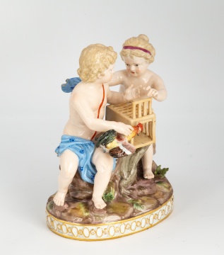Meissen Figurine with Children and Rooster