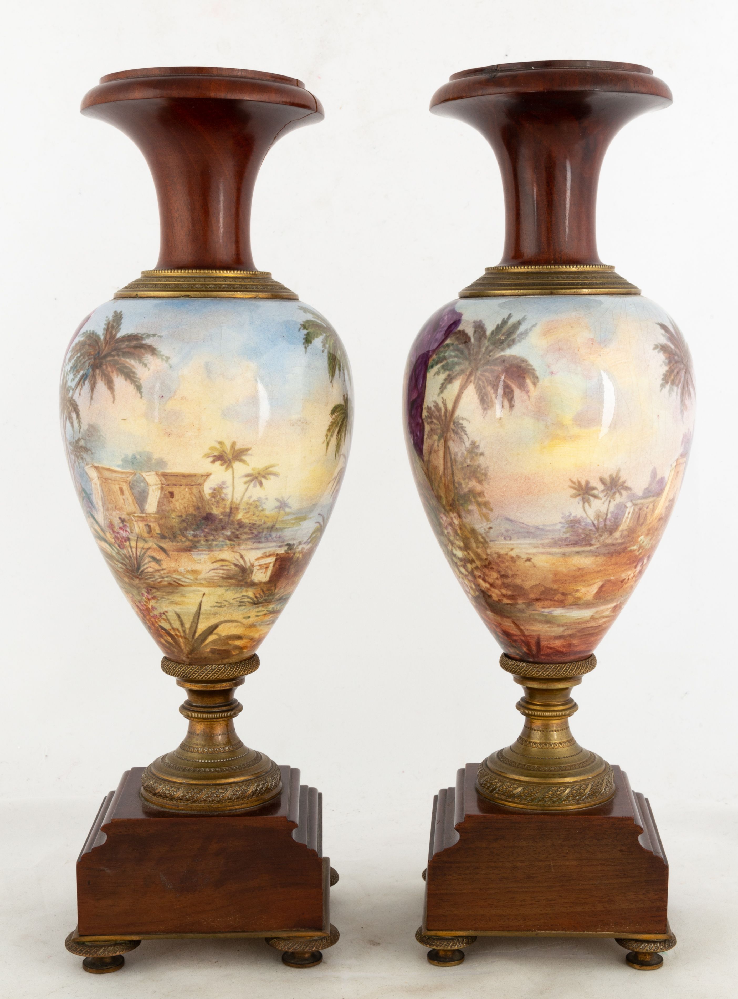 Pair French Hand Painted Enameled Vases Cottone Auctions