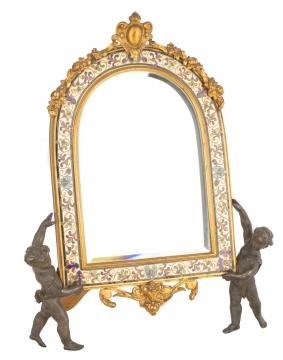 French Gilt Bronze and Bronze Boudoir Mirror