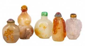 Group Chinese Carved Jade and Hardstone Snuff Bottles