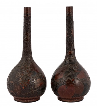 Pair of Japanese Cloisonné Lacquer on Porcelain  Vases