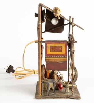 Patinaed Metal Persian Rug Seller Lamp