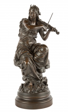Eutrope Bouret (French, 1833-1906) Bronze Sculpture of Classical Women Playing Violin