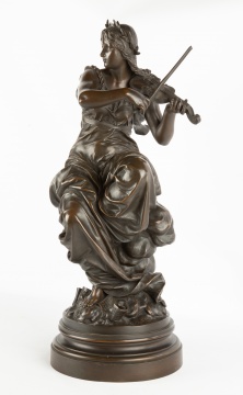 Eutrope Bouret (French, 1833-1906) Bronze Sculpture of Classical Women Playing Violin