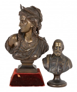 Bronze Bust "Tragedy" with Bronze Military Bust