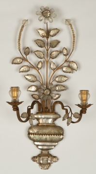 Pair of Rocco Rock Crystal & Gilt Metal Candle Wall Sconces