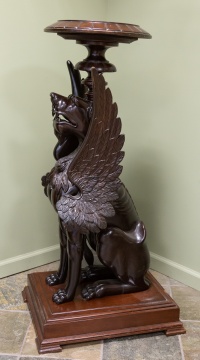 Massive Carved Mahogany Winged Griffin Pedestal