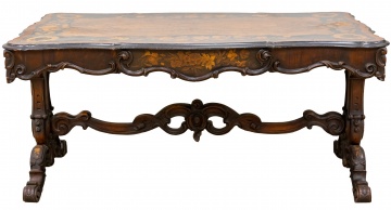 French Marquetry Center Table with Drawer