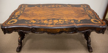 French Marquetry Center Table with Drawer