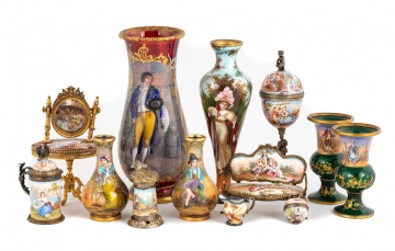 Group of Venetian Enameled and Silver Cabinet Pieces