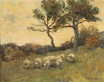 Charles Gruppe (American, 1860-1940) Sheep in Pasture