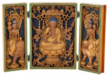 Fine Japanese Carved and Lacquered with Gold Highlights Miniature Shrine