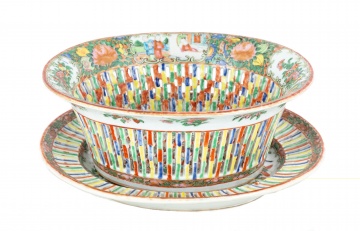 Chinese Rose Medallion Reticulated Bowl & Under Tray