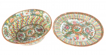 Chinese Rose Medallion Reticulated Bowl & Under Tray