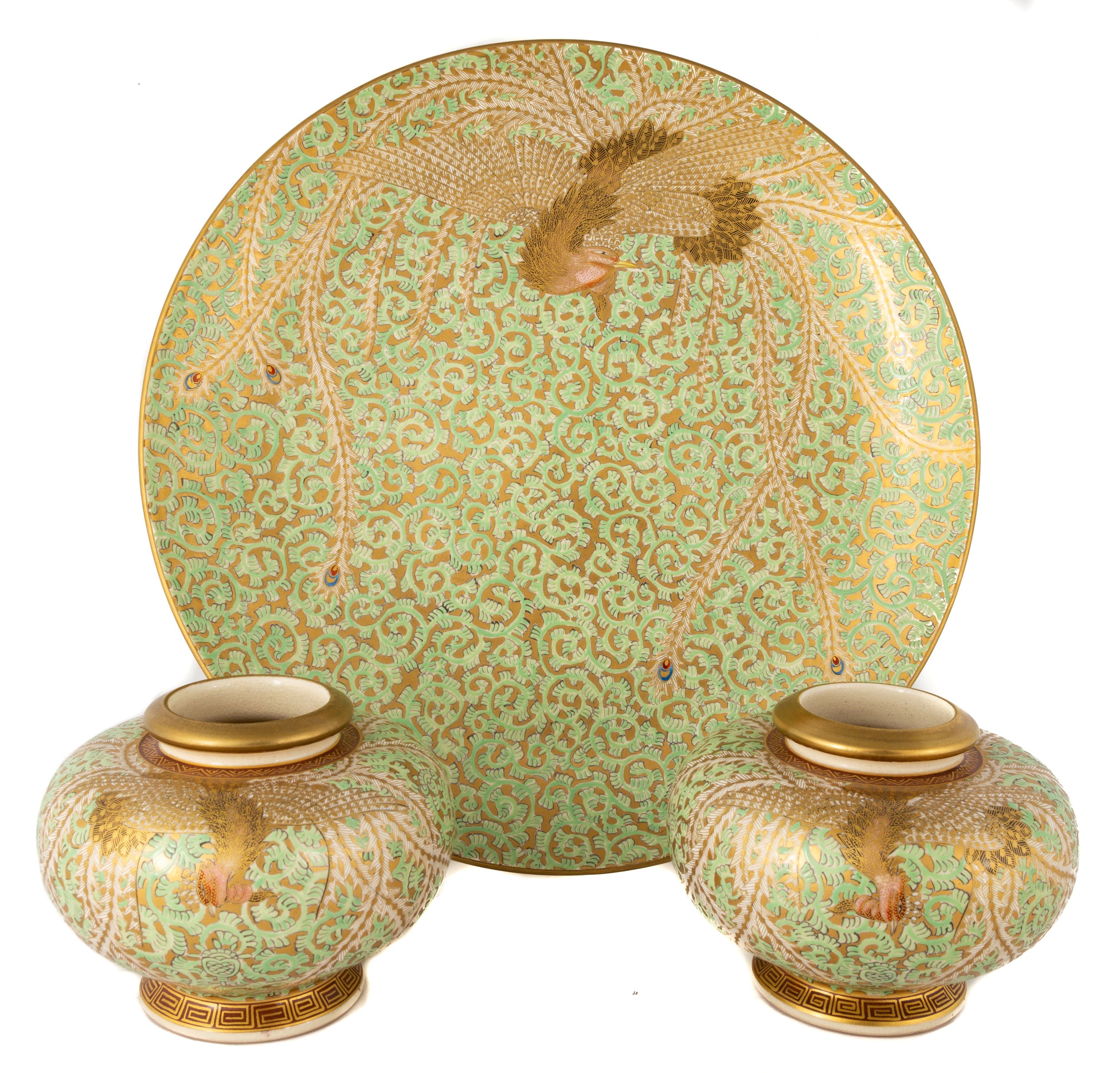 Japanese Satsuma Charger and Matching Vases Cottone Auctions