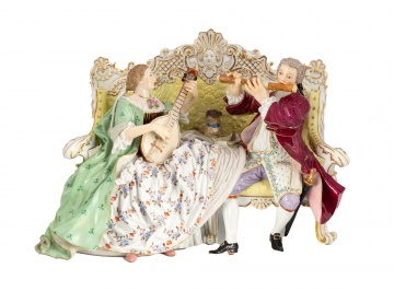Meissen Figurine of a Man and Woman Playing Musical Instruments