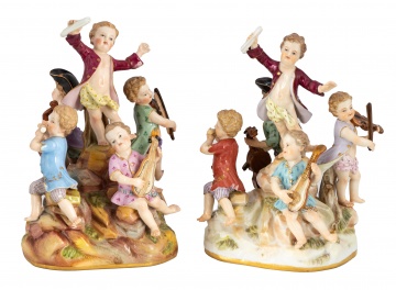 Two Meissen Figurines of Putti Group Playing Musical Instruments