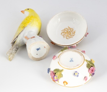 Meissen Figurine of Yellow Canary & A Floral Dresser Box