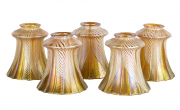 (5) Quezal Pulled Feather Art Glass Shades