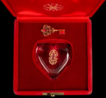 Steuben Glass & 18k Gold Heart & Key