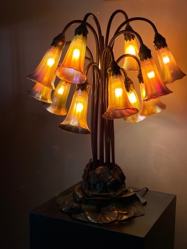 Tiffany Studios New York Glass and Bronze "Twelve-Light-Lily" Table Lamp