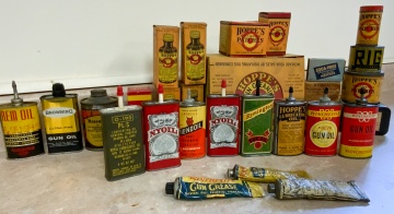 Group of Gun Parts, Bullets, Accessories & Advertising Tins