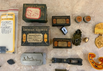 Group of Lyman Sights, Metals, Gun parts, Belt Buckle, Pin, Hardware, Firearm Parts & Fillister Screws