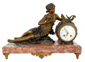 French Gilt Bronze Shelf Clock & Garniture
