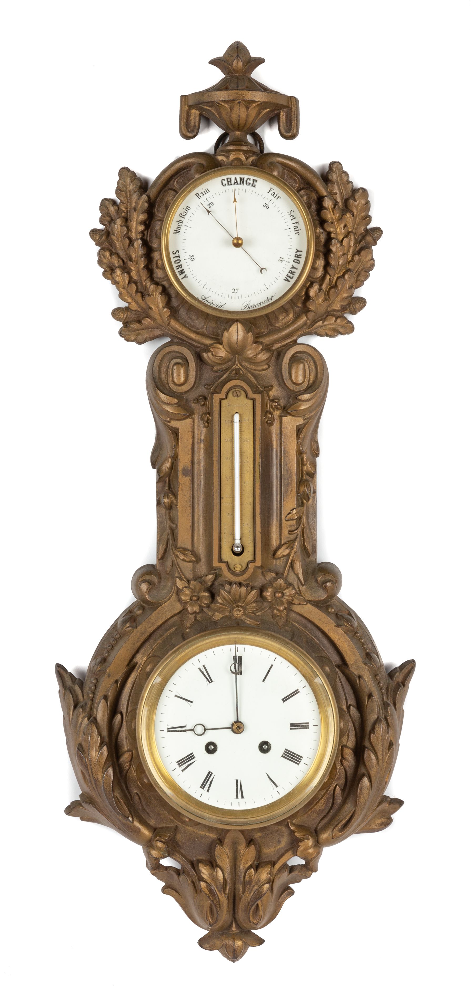 French Cast Iron Barometer and Thermometer Wall Clock Cottone Auctions