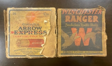  Group of Advertising Boxes and Leather Cases and (2) Shotgun Shell Boxes