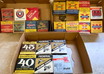 (16) Empty Shotgun Shell Boxes and Box of Empty Rifle Ammo Boxes