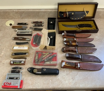 Group of Fixed Blade, Folding Knives, Advertising Knives