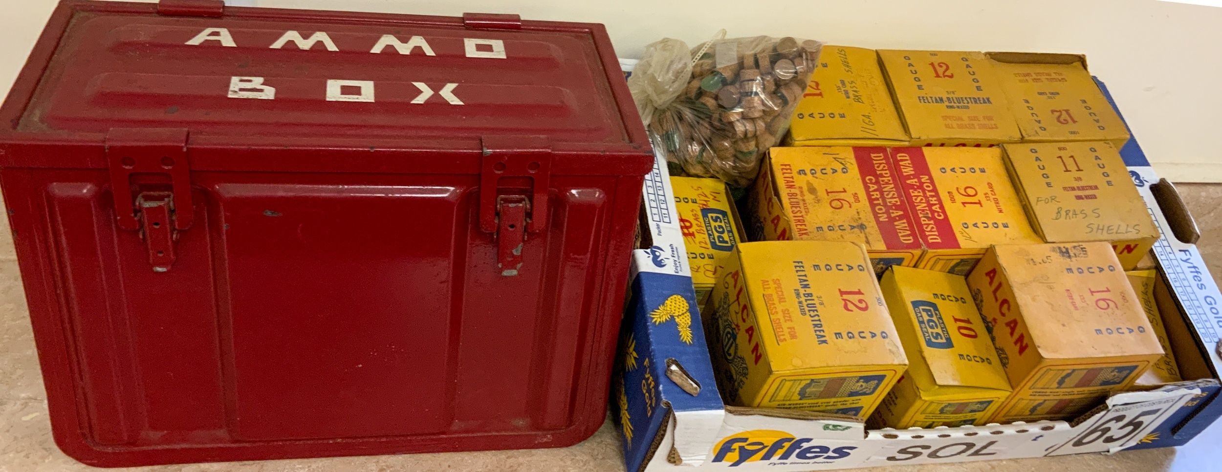 Group of Shot Gun Wads & Ammo Box Cottone Auctions