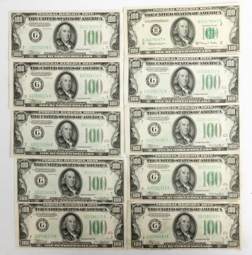 (10) United States 100 Dollar Bills