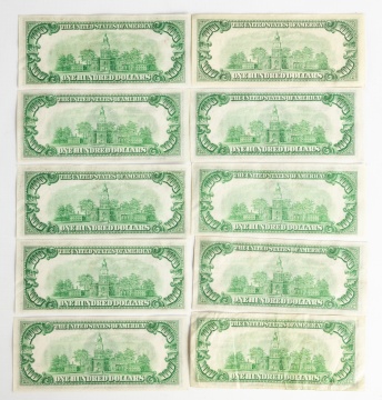 (10) United States 100 Dollar Bills