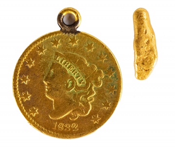 U.S. 1832 Liberty Gold Coin & Gold Nugget