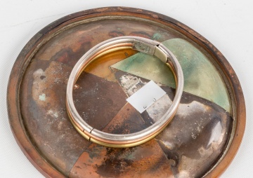 Mexican Silver Mixed Metal Tray and Bracelet