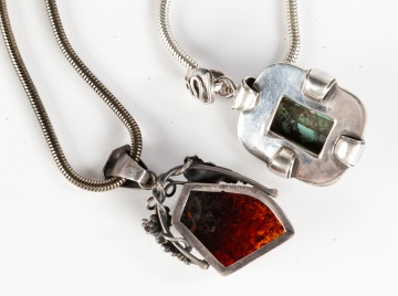 (2) Navajo, Silver, Turquoise and Hardstone Necklaces
