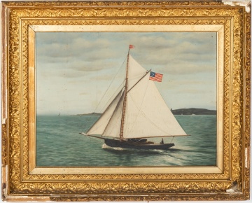19th Century Sailing Vessel Painting with American Flag