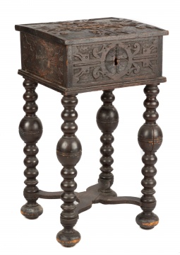 Early Carved Oak Document Box on William Mary Style Base