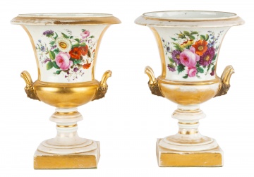 Pair of French Hand Painted Porcelain Urns