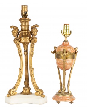 Two French Gilt Bronze and Marble Lamp Bases